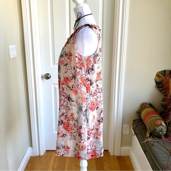 Retro Y2K Dress Floral Orange Multi with Peter Pan Collar & Black Velvet Tie (S) - Picture 4 of 9